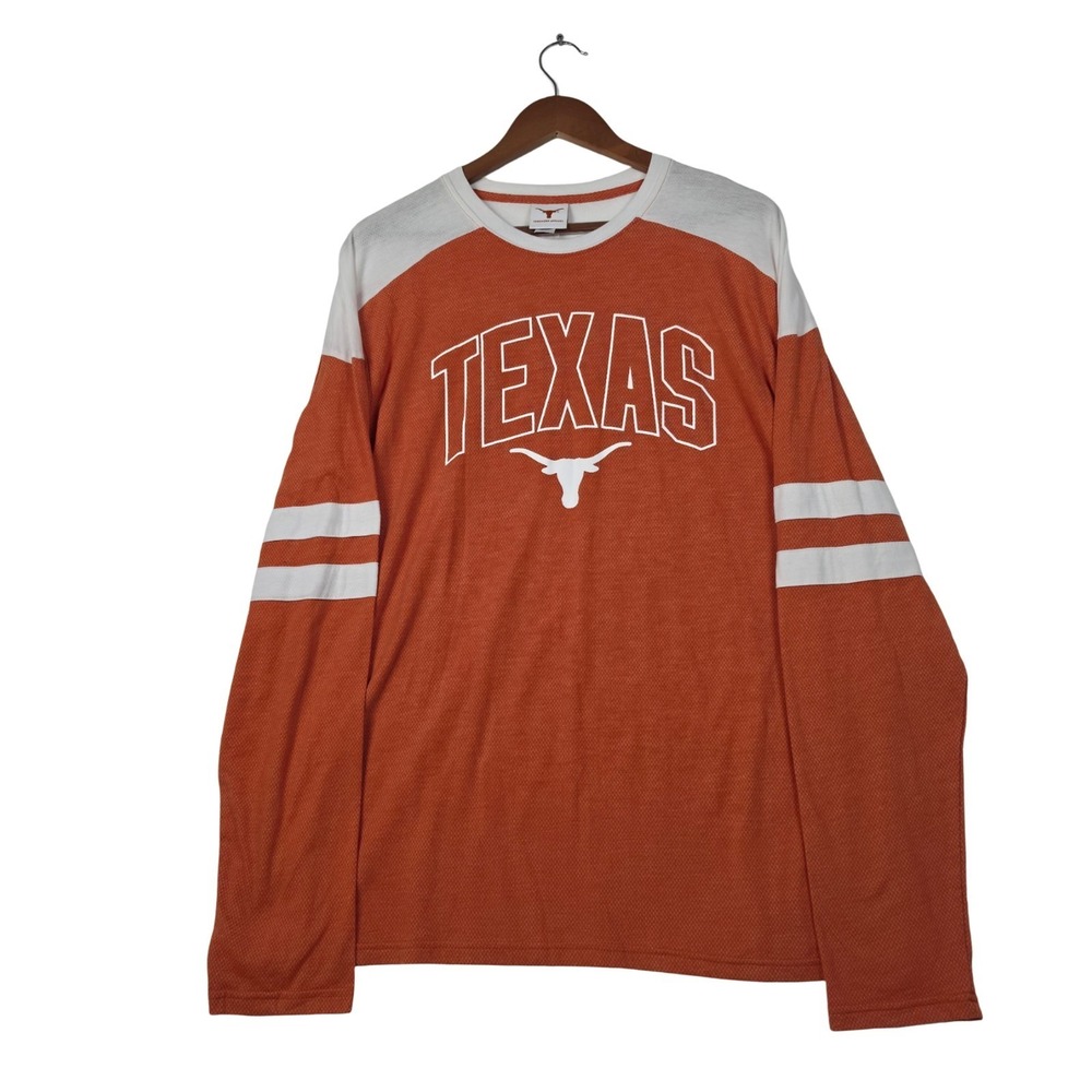 Texas Longhorns Shirt Men L Burnt Orange Thermal Knit Varsity Stripe Long Sleeve - Picture 1 of 9